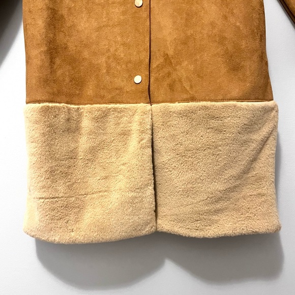 Zara brown suede & faux fur snap up button coat - Picture 9 of 16